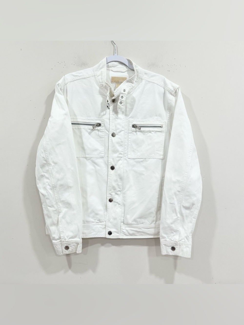 Michael Kors Men's White Denim Trucker Jacket Stand Collar Size L